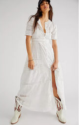 LoveShackFancy Kylen Victorian Lace Trim Maxi Dress White Women's Size US 0 Photo 0