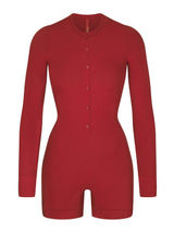 SKIMS Soft Lounge Long Sleeve Henley Onesie Red Brick Women XL NWT Photo 0