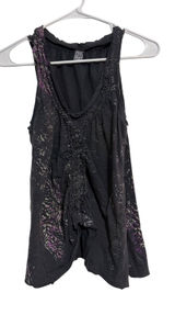 Free People Tank Top Boho Distressed Charcoal Purple Braided Ruched Medium Photo 0