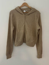 Aritzia TNA waffle zip up hoodie in tan Photo 0