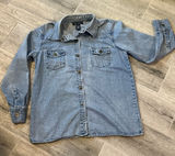 Denim & Co. Button-Up Denim Shirt Medium Cotton Blend Classic Western Retro Photo 0