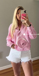 Gap × Loveshackfancy Baby Pink‎ 100% Organic Cotton Cropped Shirt Casual Easter Photo 0