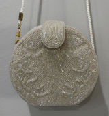 vintage white beaded‎ round Shape Structured purse Gold Hardware Formal Fancy Photo 0