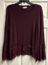 NWOT Altar’d State Maroon Blouse W/ Bell Sleeves & Lace Detail Size Large Photo 0