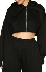 Naked Wardrobe Size 1X Hoodie Womens‎ Black Cropped Zip Up Solid NWT Photo 0