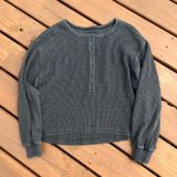 Aerie Shirt Crop Henley Top Charcoal Grey Waffle Knit Thermal Long Sleeve S Photo 0