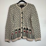Woolrich Tree Heart Print Sweater S‎ Ramie Cotton Button Cardigan Outdoorsy Photo 0