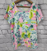 Lilly Pulitzer Top Women's XL Halee Tee Shirt Private Island SS Scoop Neck Photo 0