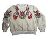 Vintage Cream Grandma Crewneck‎ Embroidered Velvet Sweater By Twins Photo 0