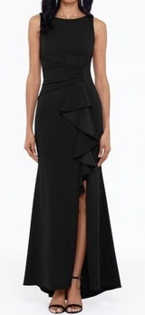 Betsy & Adam. Christine Scuba Crepe Ruffled‎ Bow Gown. Photo 0
