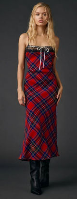 Urban Outfitters Plaid For You Lace Trim Slip Midi Dress NWT Medium Photo 0