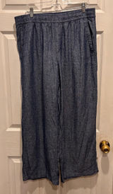 Old‎ Navy Women High Rise Wide Leg Linen Blend Pants Size L Blue Casual Beach Photo 0
