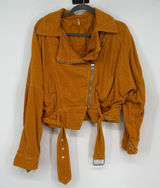 Free People Mustard Yellow Corduroy Moto Jacket Belted Cropped Size S Photo 0