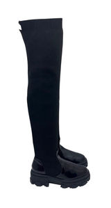 ASOS DESIGN Kimmy Chunky Flat Lug Sole Over The Knee Pull-On Boots Black Size 8 Photo 0