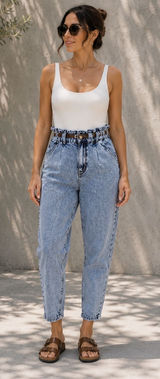Zara Womens Size 4 Acid Wash Paperbag Waist Mom Jeans Light Blue Denim Photo 0