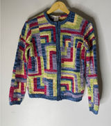 Talbots Vintage Multi Color Geometric Zip Front Cotton Knit Cardigan Sweater M Photo 0
