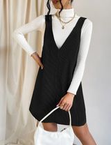 Black & White V-Neck Sleeveless Tweed Dress Set Photo 0