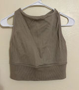 Betsey Johnson Performance Ribbed High Neck Crop Tank Sports Bra Taupe L Photo 0