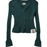 Free People Chunky Ribbed Green Button Down Cardigan Sweater Size‎ Medium Photo 0
