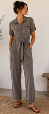 Young Fabulous & Broke Jumpsuit Womens Small Gray Tencel Utility‎ Cargo Gorpcore Photo 0