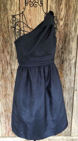 Jenny Yoo 6 Navy Blue Crinkle empire waist one shoulder Knee Length Prom‎ dress Photo 0