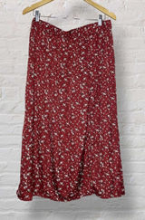 Burgundy Ditsy Floral Midi Skirt Cottagecore Coquette Boho A-Line Festival 12 Photo 0