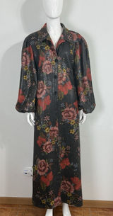 TOV Los Angeles Womens Floral Faux Leather Maxi Coat Dress Duster Jacket Size 38 Photo 0
