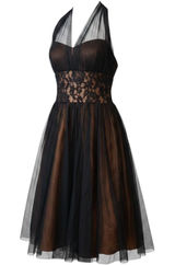 VTG Y2K Betsy & Adam Womens Dress 12 Black Bronze Halter Lace Mesh Prom Cocktail Photo 0