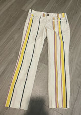 Anthropologie White Cotton-Blend Pants with Yellow & Pink Stripes Photo 0