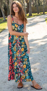 Natural Life Sidney Colorful Floral Boho Crinkle Maxi Dress Size Small Photo 0