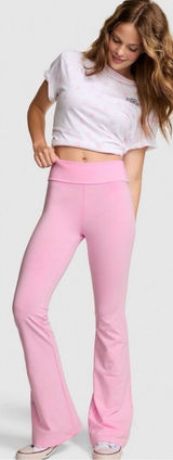 🎀🍭PINK x LoveShackFancy Foldover Flare Leggings Pink Lollipop Coquette Girl XL Photo 0