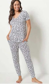 Koolaburra by UGG Pajama Set L Grey Leopard Print Modal Jogger 2pc Loungewear Photo 0