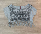 Vintage Miss Royal T Fringe Hem Aztec Geo Print Crop Top in Gray, Size Small Photo 0