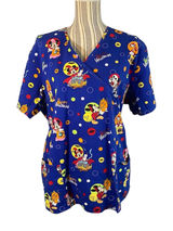 Disney Women’s Blue Mickey Mouse Halloween Wrap Tie Back Medical Scrub Top Sz XL Photo 0