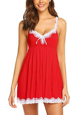 Dolls Kill Avid love ❤️ red white lace trim babydoll nighty mini slip dress S Photo 0