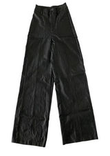 Faux Leather Pants Womens XS Black Wide Leg High Rise Stretch Y2K Sexy Photo 0