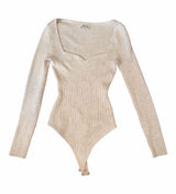 Abercrombie & Fitch Ribbed Long-Sleeve Scoop-Neck Bodysuit in Cream Photo 0