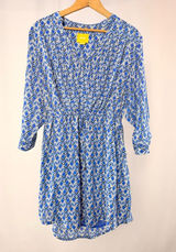Maeve BY Anthropologie 3/4 Sleeve Geometric Print Dress‎ in Blue and White XS Photo 0