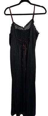 Vintage‎ Nightgown Slip Lace Trim Black Burgundy Ribbon Tie 70s 80s Noir Photo 0