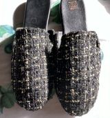 Black and Gold Textured Mules with Open Heel size 7.5/39 Sandals Elegant Photo 0