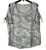 Jane & Delancey Camouflage Cold-Shoulder Cutouts Bow-Tie Short Sleeves. Knit Top Photo 0