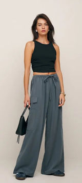 Ethan Tie Waist Twill Cargo Pants in Slate Photo 0