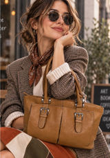 Tignanello Tan Pebbled Leather Shoulder Bag Buckle Detail Tote Cognac Photo 0
