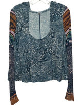 Free People Movement Sz L Mix Print Hooded Swing Top Cropped Long Sleeves Photo 0