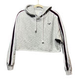 Hollister Crop Hoodie‎ Sweatshirt Striped Sleeve Raw Hem Gray Medium Photo 0