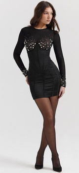 NWOT HOUSE OF CB Anastasia Black Crystallised Corset mini Dress size XS Photo 0