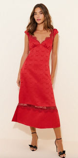 Free People Foolish Heart Midi Dress S Red Bow Jacquard Lace Romantic Coquette Photo 0