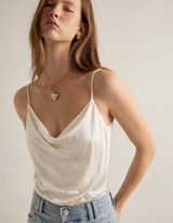 Altar’d State Satin Cowl Neck Bodysuit Cream Size L Elegant Minimal NWOT Photo 0
