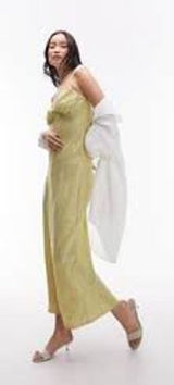Topshop Floral Satin Ruched Bust Maxi Dress Green Pink Size 6 Photo 0