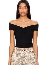 LIONESS Crue Off Shoulder Top in Onyx Photo 0